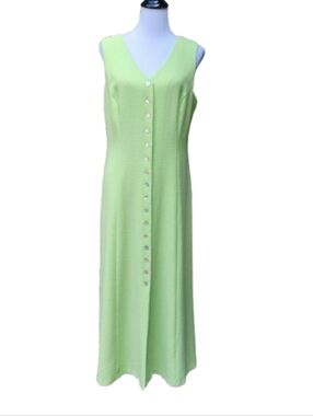 VTG Sheri Martin Lime Green Maxi Dress V-Neck Ladder Back Sleeveless Long